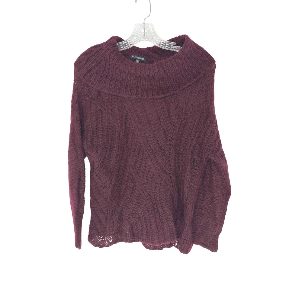 Eileen Fisher Sweater Burgundy Open Knit Cowl Neck Soft Cozy Mohair Blend XS